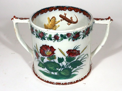 Pearlware Oversized Pearlware Pottery Frog and Salamander Botanical Loving Cup, 1860 $2,800