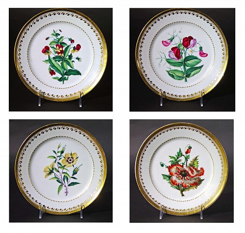 Inventory: Paris Porcelain Antique Paris Porcelain Botanical Set of Plates, Marked Flamen-Fleury, Circa 1830-35 $1,800