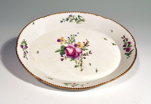 Boissettes Factory French Porcelain Botanical Oval Tray with Floral Bouquets, Probably Boissettes Factory, Circa 1750 $450