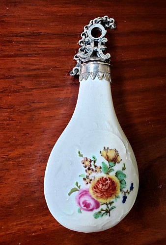 Inventory: French Porcelain French Porcelain Scent Bottle with Bouquets of Flowers, Circa 1775 $350