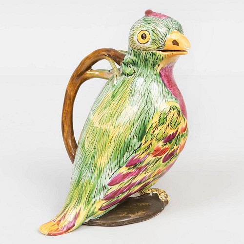 Inventory: Proskau Faience Faience Tromp L'oeil Jug in the Form of a Parrot, Proskau, Poland, Circa 1770 $4,000