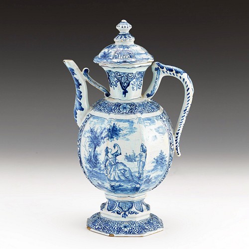 Inventory: Continental Pottery French Faience Covered Blue & White Jug, 1900 $950