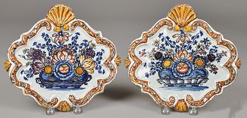 Dutch Delft Dutch Delft Polychrome Plaques With Flower Baskets, 1760 $7,500