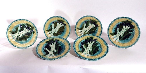 Majolica French Majolica Asparagus Dishes, Salins Factory,  Set of Six, 1880-90 $1,850