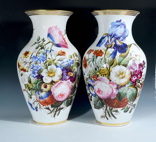 Paris Porcelain Pair of Spectacular Paris Porcelain Botanical Vases, Mid-19th century $5,500