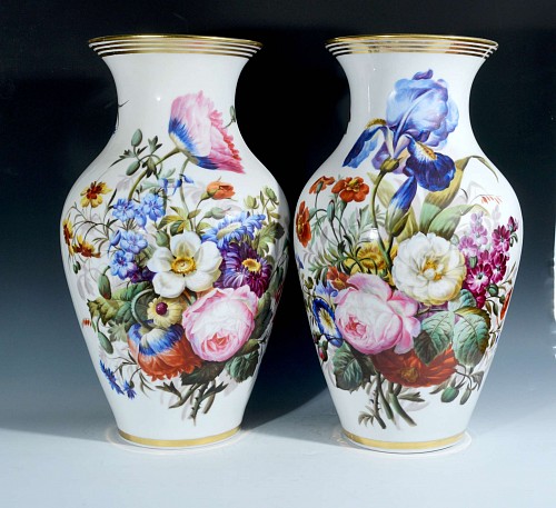 Inventory:  Paris Porcelain, Pair of Spectacular Paris Porcelain Botanical Vases, Mid-19th century, $5,500