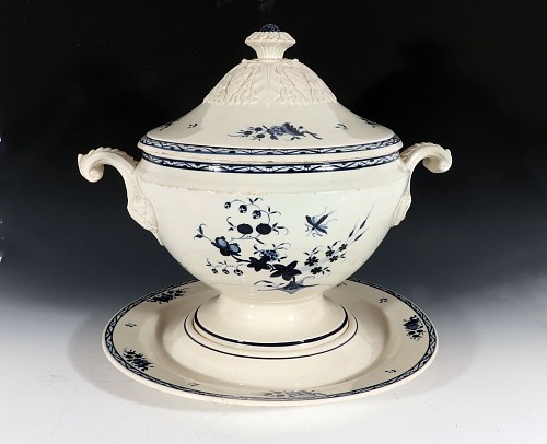 Pearlware Continental Pottery Large Chinoiserie Soup Tureen, Cover & Stand, Nimy Factory, Belgium, 1800-30 $6,000