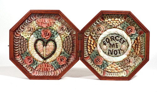 Sailor's Valentine Double Sailor's Valentine with " Forget Me Not" Motto, Barbados, 1885 SOLD •