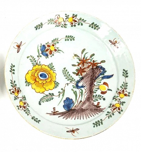 Dutch Delft 18th century Dutch Delft Polychrome Chinoiserie Plate, 1765 $550