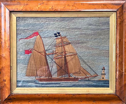 Inventory:  Sailor's Woolwork, Fine British Sailor's Woolwork of a Barque under Sail, 1875, SOLD •