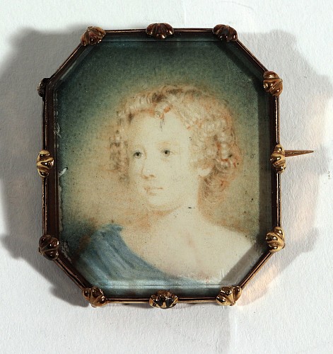 Search:  Portrait Miniature, Portrait Miniature of a Young Girl with Ringlets, 19th Century, $250