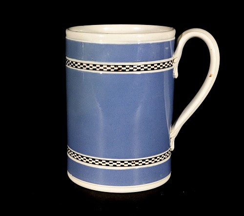 Mocha English Pearlware Blue Slip Pottery Mocha Mug, Possibly Leeds, 1800-20 SOLD •