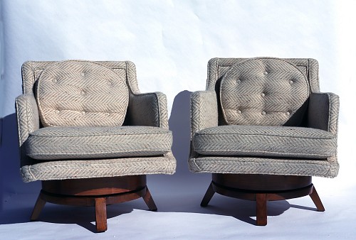 Mid-century Modern Edward Wormley Swivel Lounge Chairs, Dunbar Model 5609, 1950-60s SOLD •