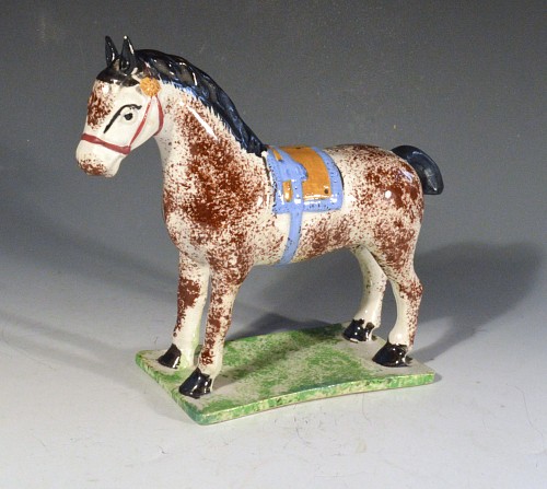 Inventory: Pearlware Newcastle Prattware Pottery Model of a Horse, Probably St. Anthony Pottery, 1800-20 $4,200