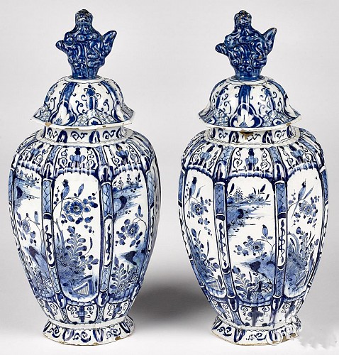 Inventory: Dutch Delft 18th Century Dutch Delft Covered Chinoiserie Vases, Mid-18th Century $4,500