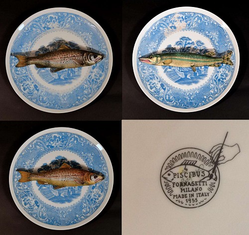 Inventory: Piero Fornasetti Trompe L'oeil Fish ( Piscibus) Plates, Circa 1950's., SOLD •