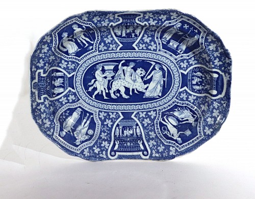 Inventory:  Spode Factory, Spode Pottery Neo-classical Greek Pattern Blue Deep Dish, Bacchus Mounted on a Panther, 1810-25, $1,750