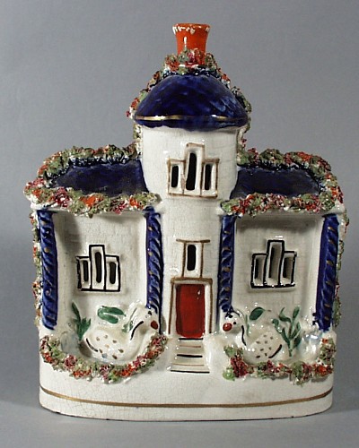 Inventory:  Staffordshire, Antique Staffordshire Pottery Model of a Cottage with Birds, Circa 1850, $450