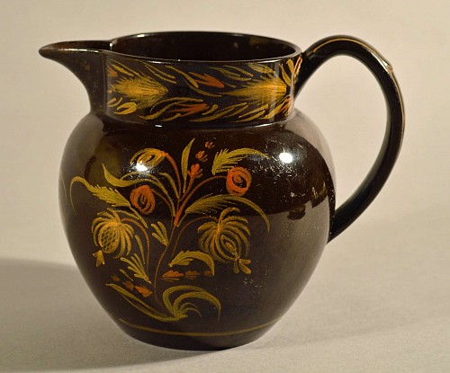 Inventory:  Pearlware, British Pearlware Brown Dipped-ware Jug with Yellow and Orange Flower Decoration, Possibly Swansea, Circa 1820, $550