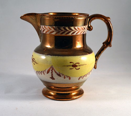 Inventory:  Pearlware, English Pottery Copper Lustre & Yellow Miniature Jug, Circa 1830-40, $125