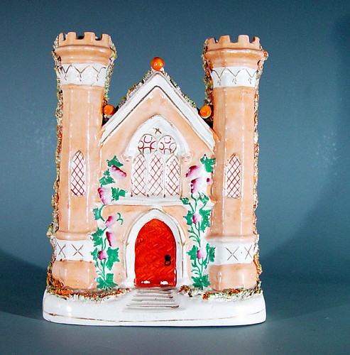 Inventory:  Staffordshire, Victorian English Pottery Mantle Ornament in the shape of a Cathedral, Circa 1860, $750