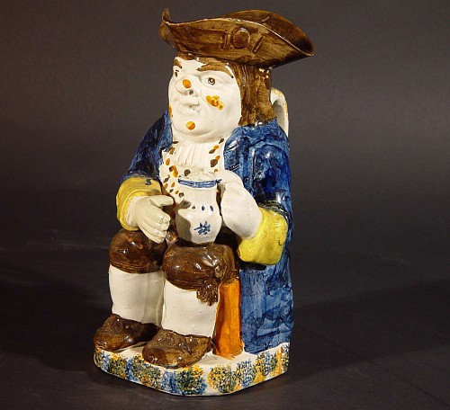 Inventory:  Pearlware, Antique English Pottery Prattware Toby Jug, 1800-20, $1,800