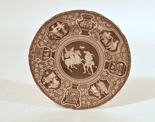 Inventory:  Spode Factory, Spode Neo-classical Greek Pattern Rare Brown-Black Side Plate-Heracles Fighting Hippolyta, 1810, $250