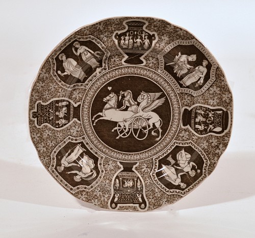 Inventory:  Spode Factory, Spode Neo-classical Greek Pattern Rare Black Brown Side Plate- Attack of the Griffin, 1810, $250