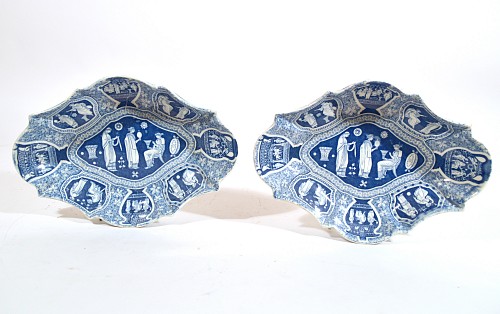 Inventory:  Spode Factory, Spode Neo-classical Greek Pattern Blue Oval Dessert Dishes- A Domestic Ceremony, 1810, $1,250