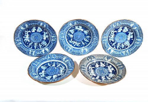 Inventory:  Herculaneum, Neo-classical Greek Pattern Blue Soup Plates by Herculaneum-Set of Five (5), 1810, $950