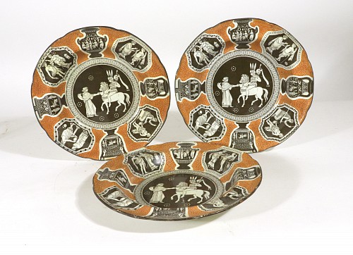 Inventory:  Herculaneum, Herculaneum Pottery Greek Pattern Neo-classical Red Soup Plates,
Refreshment for Phliasian Horseman,
, 1815, $700