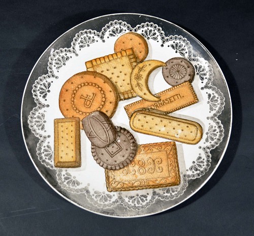 Search:  Piero Fornasetti, Vintage Piero Fornasetti Biscotti Plate-Trompe l'oeil Cookies on a Plate, #4, 1950's-1960's, $120