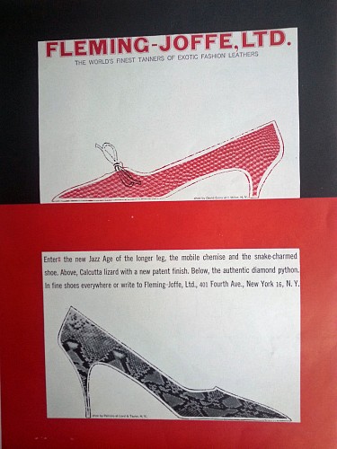 Inventory: 1958 Fleming-Joffe &  I. Miller Palizzio Womens Shoes Original Fashion Ad from Vogue, 1958, $500
