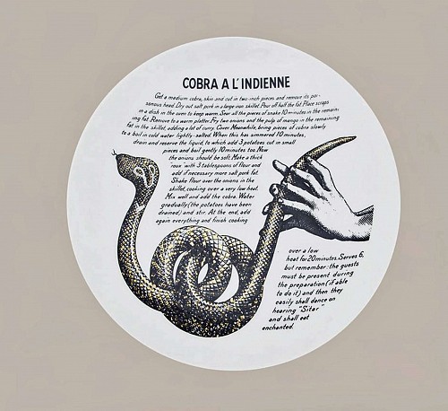 Inventory:  Piero Fornasetti, Vintage Piero Fornasetti Porcelain Recipe Plate, Cobra A L'Indienne, made for the Fleming Joffe Company, 1960s, $750