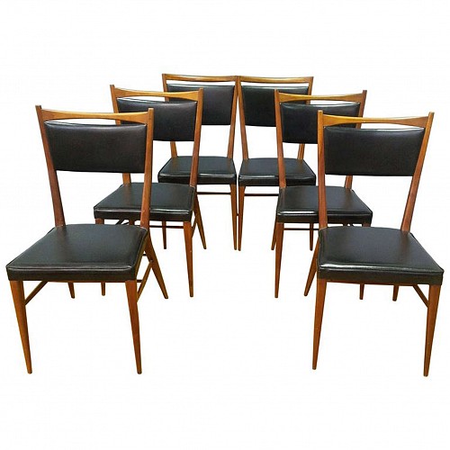 Inventory:  Paul McCobb, Paul McCobb Set of Six Walnut Dining Chairs, 1950s, $3,750