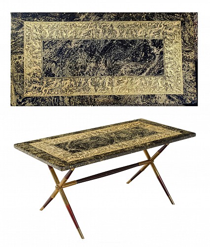 Search:  Piero Fornasetti, 1950s Piero Fornasetti Neoclassical ""Bordo Bassorilievo"" Coffee Table, Circa 1955, $8,500