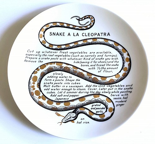 Inventory:  Piero Fornasetti, Piero Fornasetti Fleming Joffe Recipe Cook Plate- Snake a la Cleopatra, 1960s-1974, $795