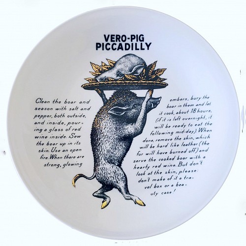 Inventory:  Piero Fornasetti, Piero Fornasetti Porcelain Fleming Joffe Plate-Vero Pig Piccadilly & Hide Box, 19607-1974, SOLD •