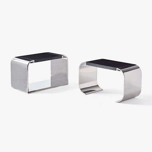 Inventory:  Mid-century Modern, Stanley Jay Friedman for Brueton ""Macao"" and ""Eclipse"" End Tables, 1980s, $6,500