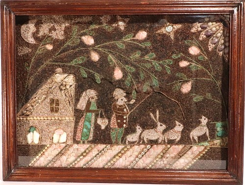 Inventory:  Sailor's Valentine, French Caribbean Shell Picture of Noah's Ark with Animals and Noah and his wife., 1840, SOLD •