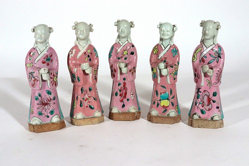 Inventory:  Chinese Export Porcelain, Chinese Export Porcelain Figures of Attendants- a Set of Five, 1780, SOLD •