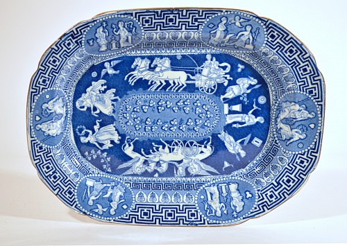 Inventory:  Herculaneum, Herculaneum Greek Pattern Blue Printed Dish, 1815, $1,500