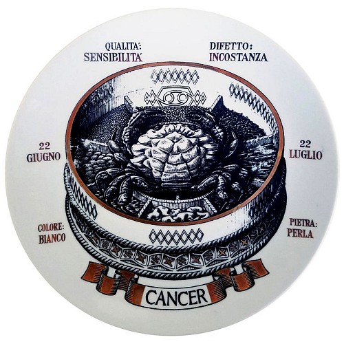 Inventory:  Piero Fornasetti, Vintage Piero Fornasetti Astrological Zodiac Plate- Cancer,
"Gli Zodiaci Farmacopei, No 8, Especially made for Crinos By Fornasetti", 1960s, $675