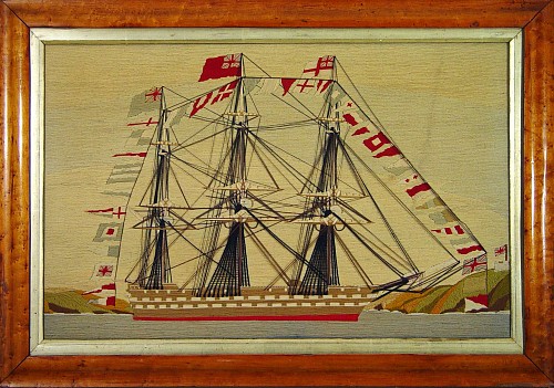 Inventory:  Sailor's Woolwork, British Sailor's Woolwork or  Woolie of a Fully-dessed Ship., Circa 1870, SOLD •