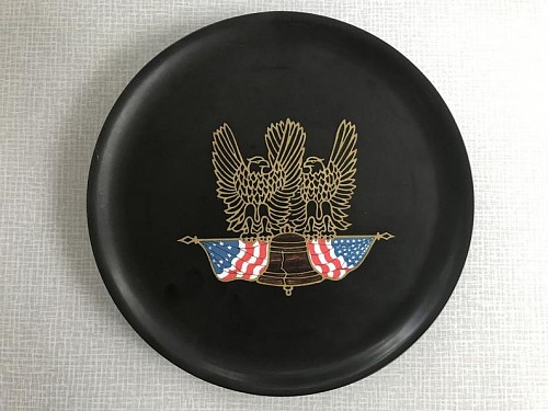 Inventory:  Courac, Couroc Tray with Eagle & American Flag, 1970, $300