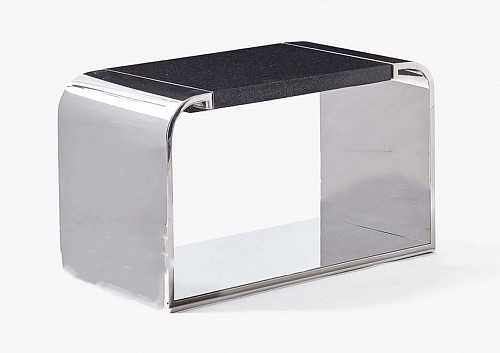 Inventory:  Mid-century Modern, Stanley Jay Friedman for Brueton Steel and Black Pearl Granite ""Eclipse"" Low Table, 1970s-80s, $2,750