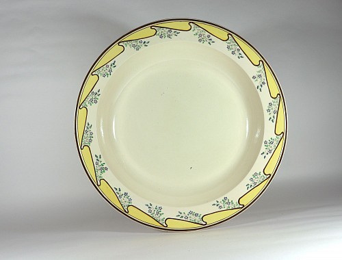 Inventory:  Creamware Pottery, Massive English Creamware Pottery Yellow & Botanical Basin, Shorthose & Heath, $2,250
