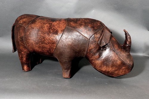 Inventory: Dmitri Omersa, Mid-century Modern Dmitri Omersa Leather Rhino Footstool or Ottoman, 1960s-70s, $4,250