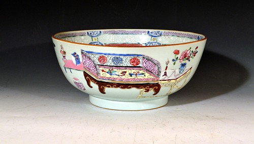 Inventory:  Chinese Export Porcelain, Chinese Export Porcelain Famille Rose Bowl with Precious Objects and Chinese Furniture, 1735-40, $7,500