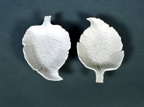 Salt Glazed Stoneware Saltglazed Stoneware Sweetmeat Dishes in the form of A Vine Leaf-A Pair, 1745-55 SOLD •